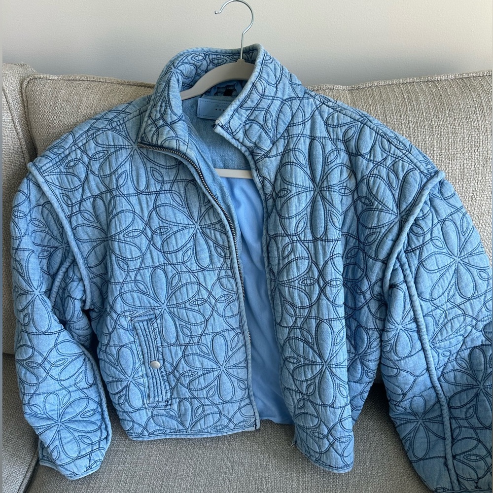 Quilted Denim Floral Bomber Jacket